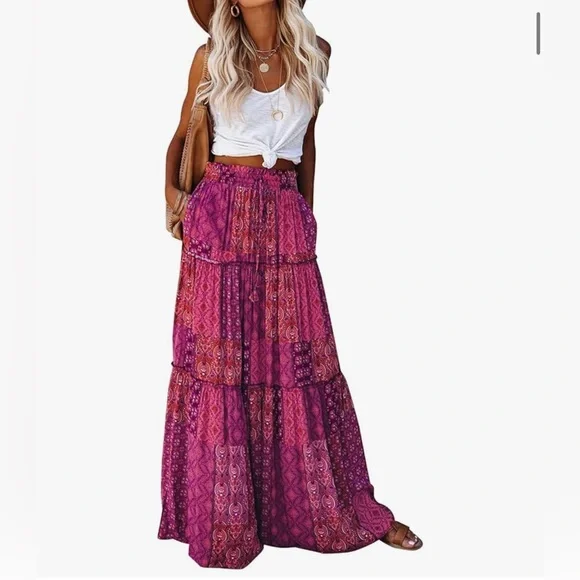 🌸NEW Women’s Bohemian Pink Maxi Skirt Size Small Without Tags. - Picture 2 of 5